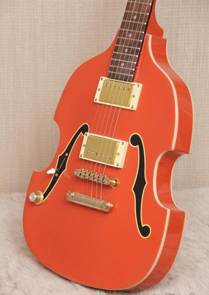 

Rare pgm700 pgm 700 paul gilbert mij violin orange electric guitar double f hole paint gold hardware white body binding humbucker pickup