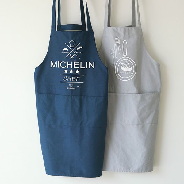 

nordic simple baking master modern chief print blue grey apron linen cotton kitchen cooking baking love apron gift