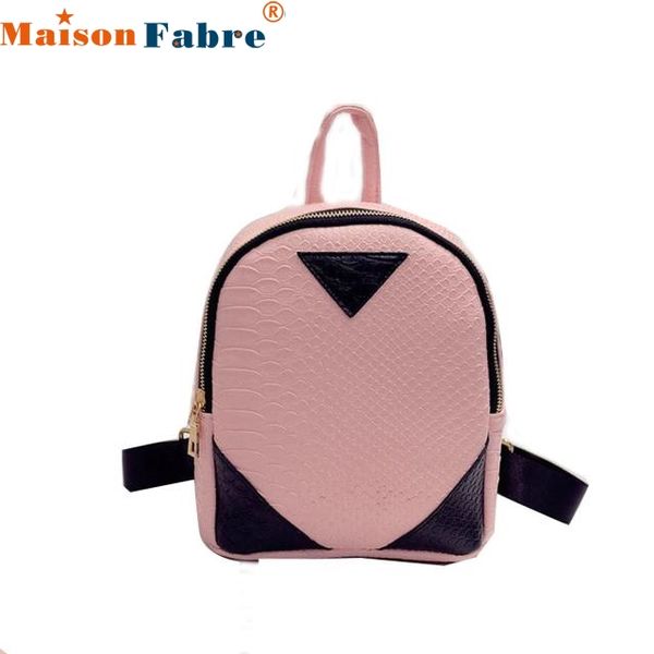 

fashion style women backpack geometric patchwork female school bags pu leather backpacks for teenagers girls yz1019