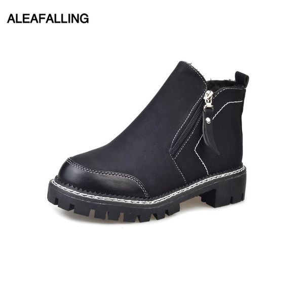 

aleafalling leather girl cute women snow boots lace up round toe fashion outdoor warm zapatos mujer girl's mature boots wbt356, Black