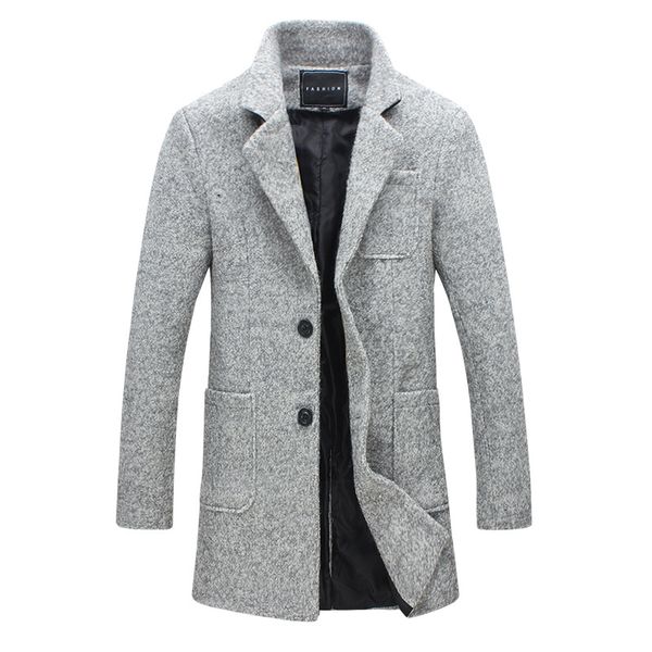 

selling brand clothing 2018 spring sale men's solid color fashion long woolen coat classic lapel single-breasted men's windbreaker, Black