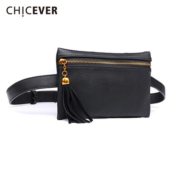

chicever 2018 spring tassel zipper female belt for women with bag casual pu leather black belts fashion new s18101807, Black;brown