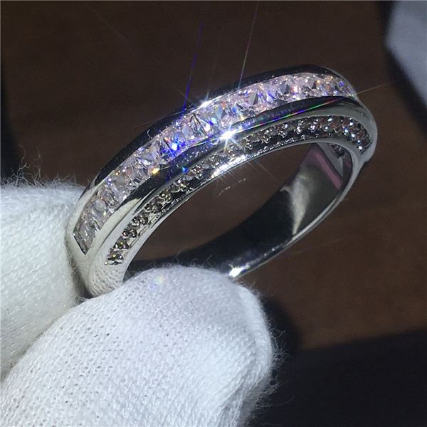 Anello di fidanzamento per gli amanti Anelli per fedi nuziali da donna con taglio principessa 5A Zircon Crystal White Gold Filled Party per donna