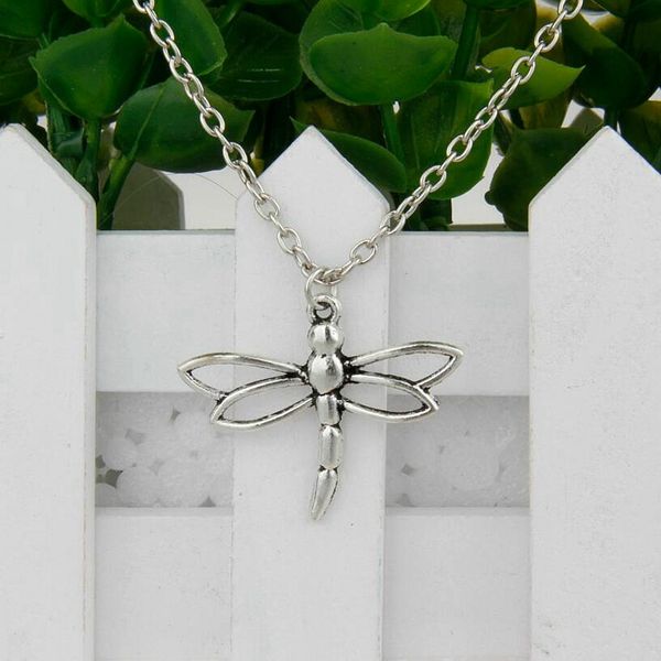 

горячие продажи древнего серебряного насекомого стрекоза очарование кулон 45 см колье ожерелья мода творчество женщины мужчины ювелирные акс, Silver