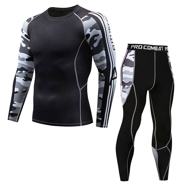 

2018 winter sunscreen mma clothing crossfit thermal underwear men's fitness clothing men's compression 3d printing set, Gray