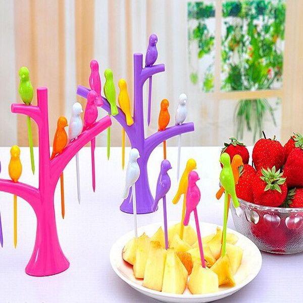 

party home decor bird fruit snack dessert forks tool tree shape holder rack new