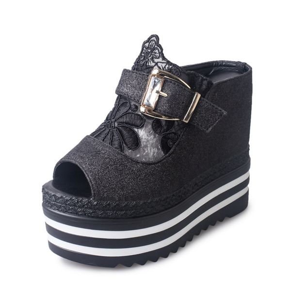 

womens sandals flat summer 2018 wedge platform sandals ladies high heel gladiator sandals women fashion slipper sandalen dames, Black
