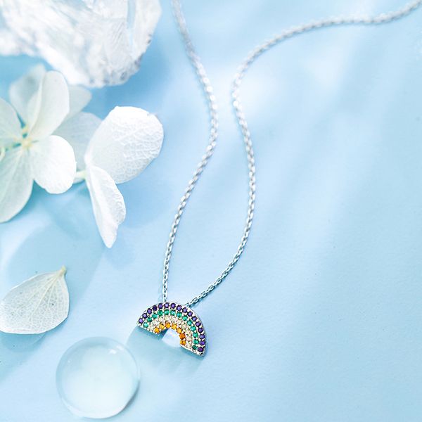 

mloveacc genuine 925 sterling silver beautiful full zircon rainbow necklaces & pendants for women lady friend gifts