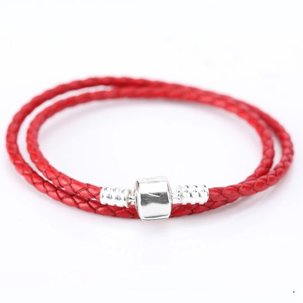 

925 sterling silver red braided double-leather charm bracelet with clip for women fashion elegant bracelet jewelry gift, Golden;silver