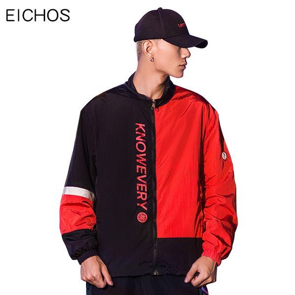 

eichos selling color block patchwork standing collar mens jacket windbreaker autumn winter hip hop streetwear jacket coats, Black;brown