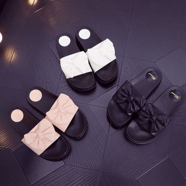 

women casual flip flops sandals girls bow summer sandals slipper indoor outdoor jelly flip-flops beach shoes, Black