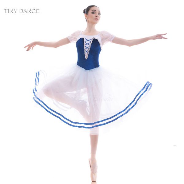 

puff sleeve royal blue & white romantic ballet dance tutu long dress for girls ballet dancing ballerina dance costume 18700, Black;red