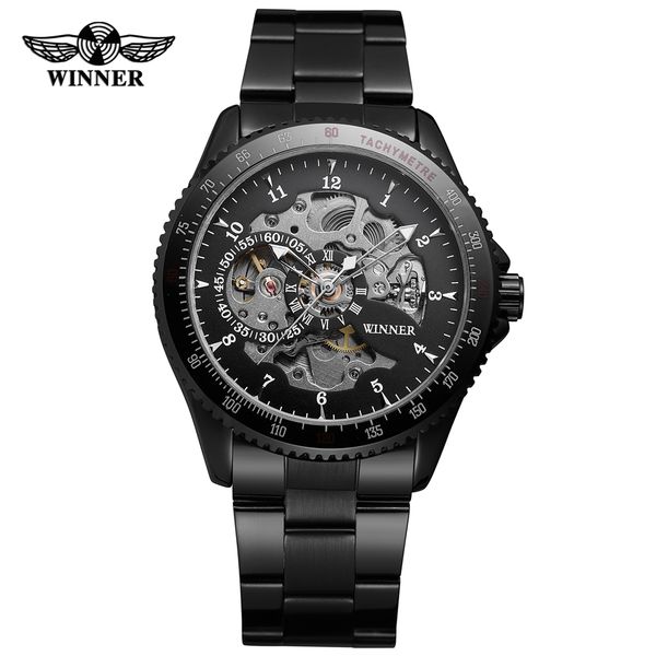 

t-winner mechanical skeleton watch automatic self-wind watches men stainless steel clock mens watches relogio, Slivery;brown