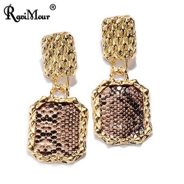 

ravinour punk dangle earrings women design pu leather long earring geometric fashion jewelry gold color earing femme 2018, Silver