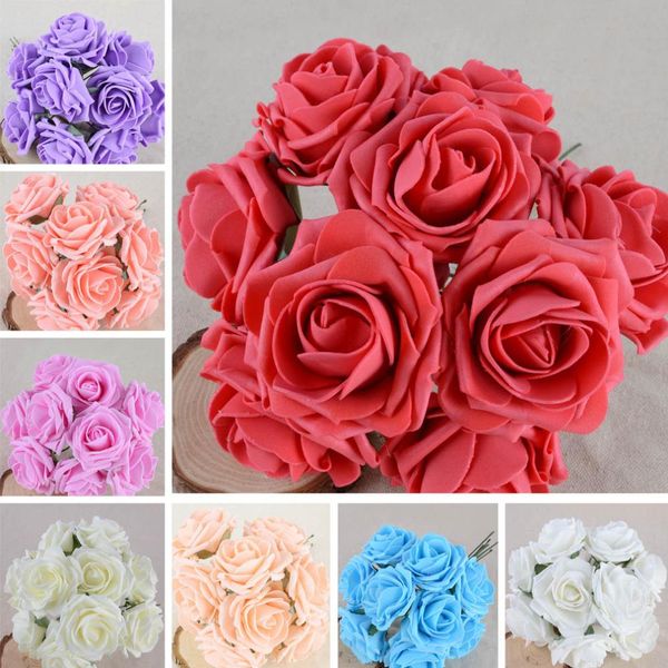 

wedding decorative flowers 50 pcs/pack colourfast foam roses artificial flower wedding bride bouquet party decor diy flower