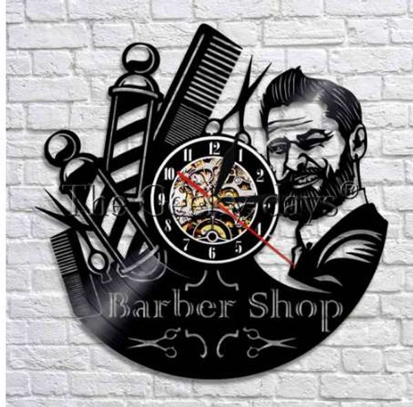 1Piece Barber Loja Decorativa LED Wall Relógio De Parede Cabeleireiro Vinil Relevo Relógio Antique Barber Clock Fãs de Fashion Barber Presentes