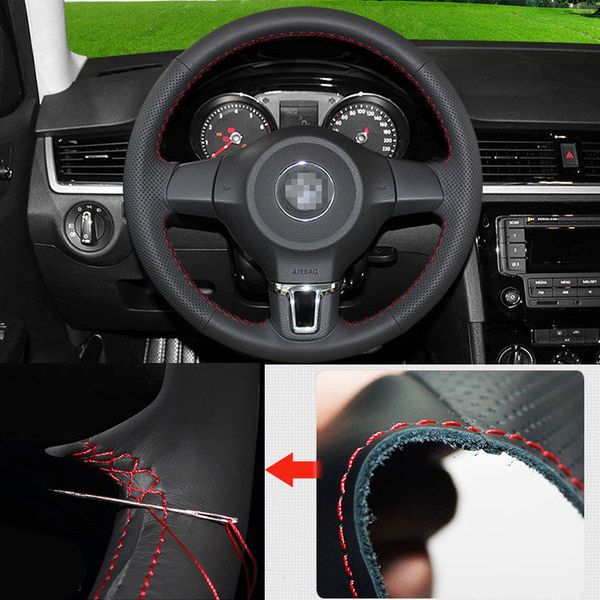 

for vw sagitar/bora car steering wheel cover non-slip hand sewing black leather