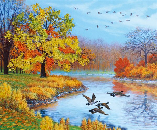 

diy diamond painting cross stitch kit rhinestone full round diamond embroidery forest lake wild goose home mosaic decoration yx4218