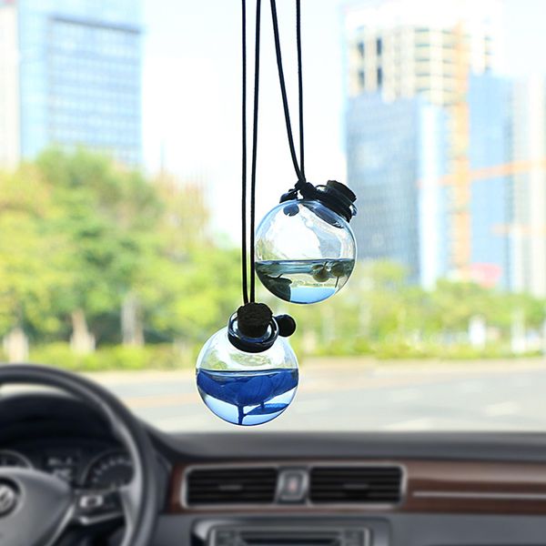 Car Pendant Glass Perfume Empty Hanging Bottle With Flower Auto