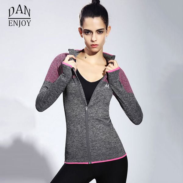 

danenjoy women yoga running jacket clothing quick-dry long sleeve sportswear for female sports fitness zipper yoga shirt jerseys, White;red