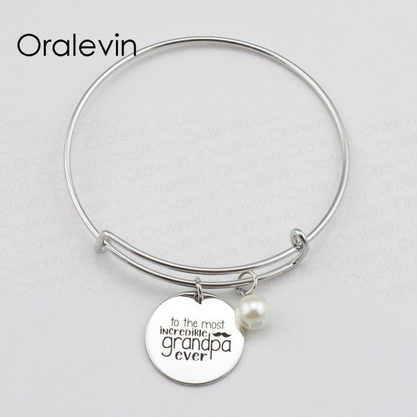 

to the most incredible grandpa ever inspirational hand stamped engraved pendant expandable bracelet jewelry,10pcs/lot,#ln1864b, Black
