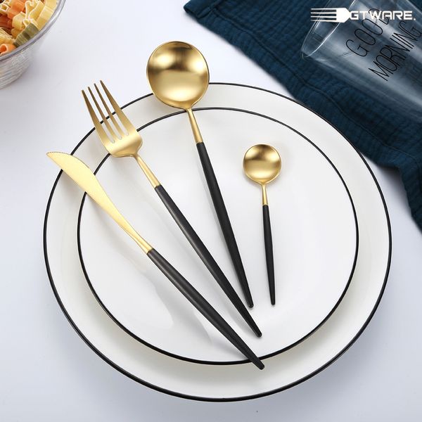 

4pc et tableware tainle teel poon fork knive kit white gold flatware et food grade cutlery for dinner table black white