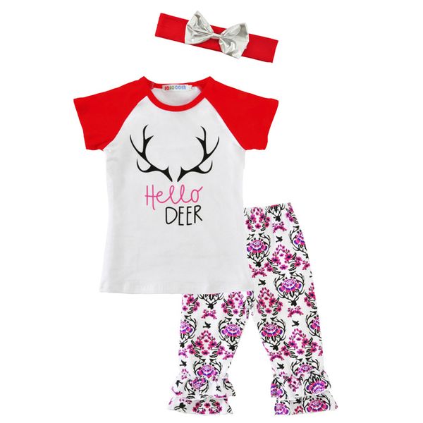 

babys sell clothing set letters tshirts pants headbands set fashion summer girl kids suits boutique clothes outfits by0122-7, White