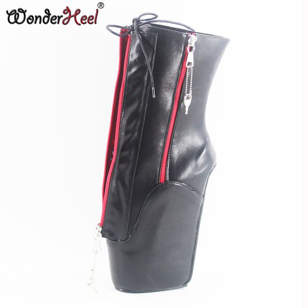 

Wonderheel new super high heel 7" wedges heel double locked zipper matte leather sexy fetish inner lace up ankle ballet boots