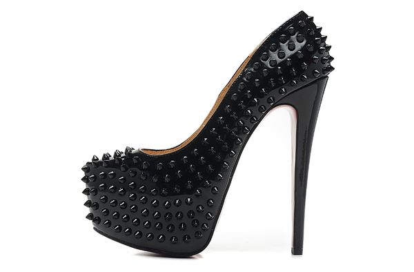 

size 35-41 women's 16cm high heels black patent leather with spikes luxury red bottom pumps, ladies designer wedding dress shoes