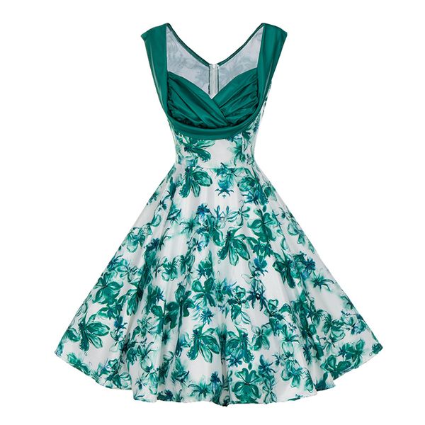 

speed sell wish2018 new retro graceful waist printing body slim, big pendant dress, White;black