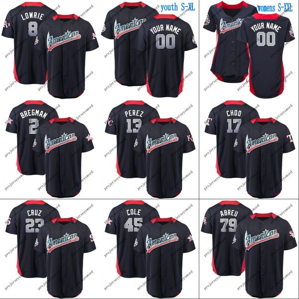 

American National League Jersey 2 Alex Bregman 13 Salvador Perez 23 Nelson Cruz 33 JA Happ 45 Gerrit Cole 79 Jose Abreu 2018 All-Star Jersey
