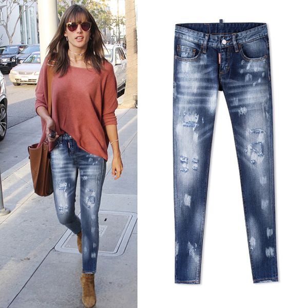 

Women Cowboy Pants 2018 Luxury Popular Paint Splattered Damaged Jeans With Detail Patchwork Sexy Twist Fit