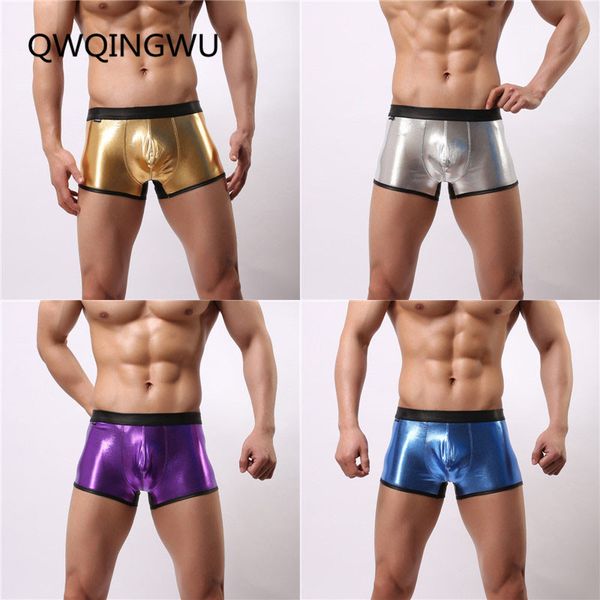 

4pcs/lot men boxers leather wrestling jockstrap boxers gold faux leather erotic gay jumpsuit lingerie underwear boxer, Black;white
