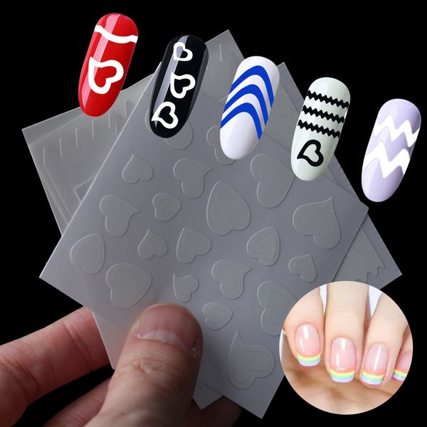 

22 sheet/set french style nail sticker wave straight curved guide tips wave shape decal manicure nail art decoration, Black