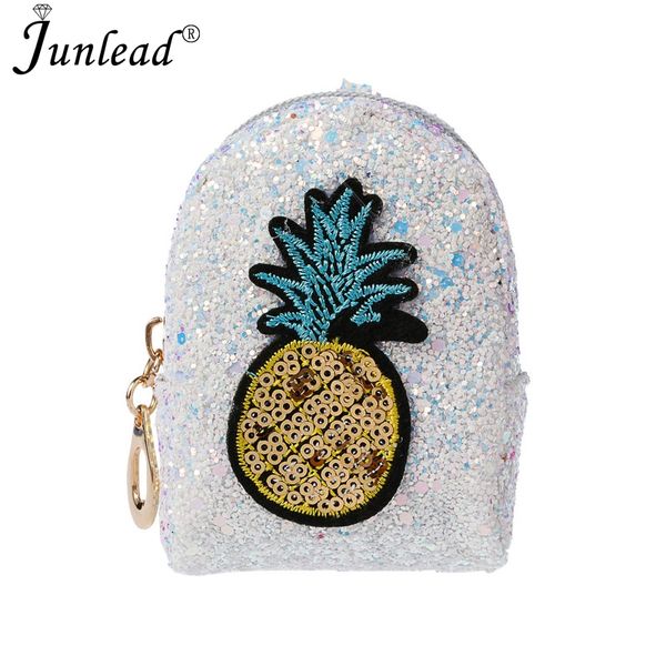 

junlead sparkly sequins female pineapple coin purse pocket change wallet for women key chains cute fancy card coin purs, Silver
