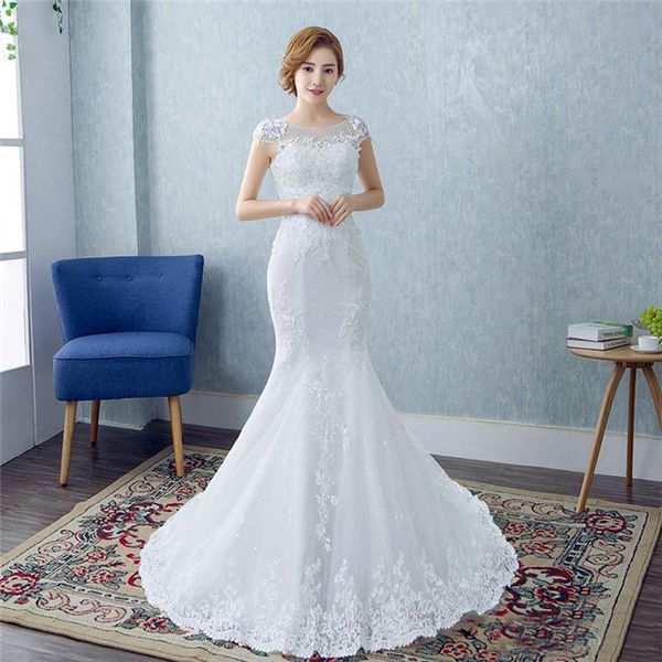 

vintage beaded lace mermaid wedding dresses fall sheer neckline applique pearls white tulle backless bridal gowns with lace up