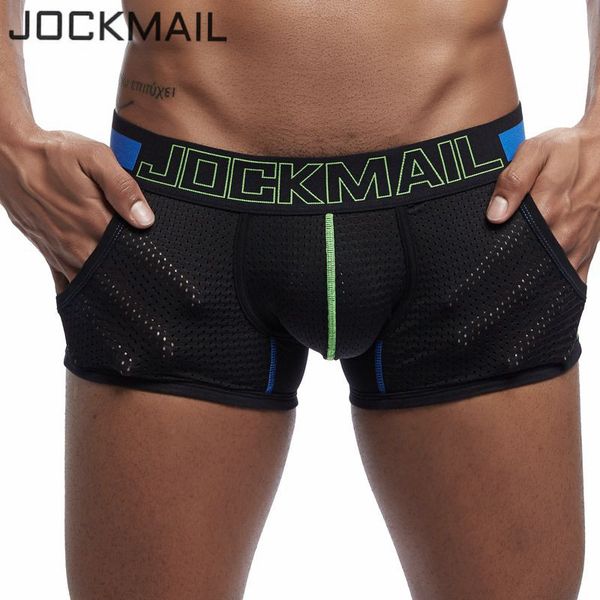 

jockmail brand underwear men boxer mesh u pouch underpants cueca cotton pants trunks boxer shorts gay male panties hot, Black;white