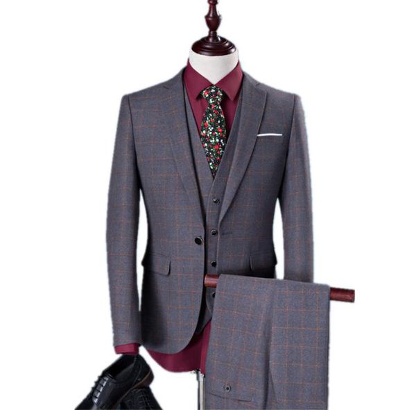 

(jacket+vest+pants) 2018 spring new style men s dress suits business suits men wedding stripe wool suit jacket coat size s-4xl, White;black