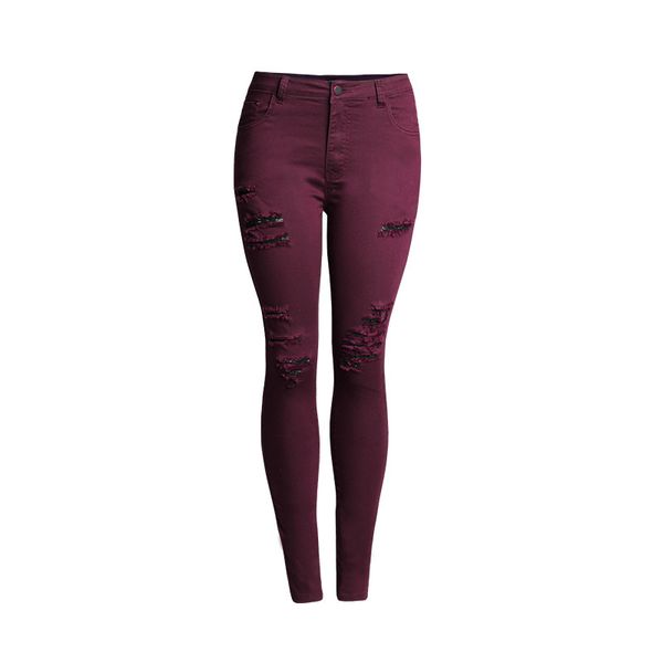 

4xl plus size wine red jeans for women high waist skinny jeans elastic denim jean destroyed ripped push up denim pencil trouser, Blue