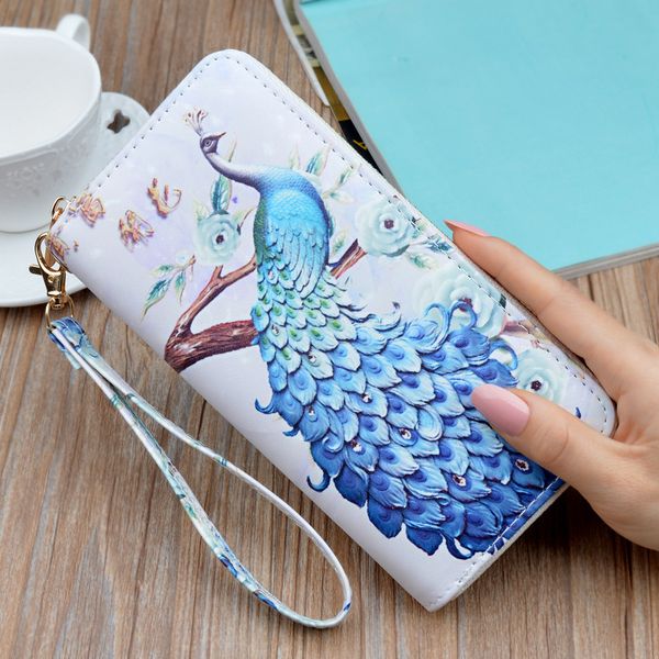

2018 new fashion peacock women wallets long zipper clutch purse large capacity student mobile phone hand bags portefeuille femme, Red;black