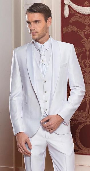 

2017 new arrival one button groom tuxedos shawl satin lapel men's suit white groomsman wedding/prom suits(jacket+pants+vest, White;black