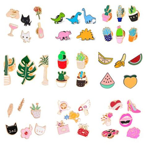 

2018 106 styles enamel colorful lapel pins badge backpack shirt collar decor bird flower tree fruit bee ice cream guitar pencil 91, Gray