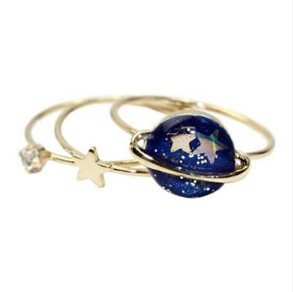 

timlee r154 cute blue star planet saturn 13mm joint finger rings set ,fashion jewelry wholesale hy, Golden;silver