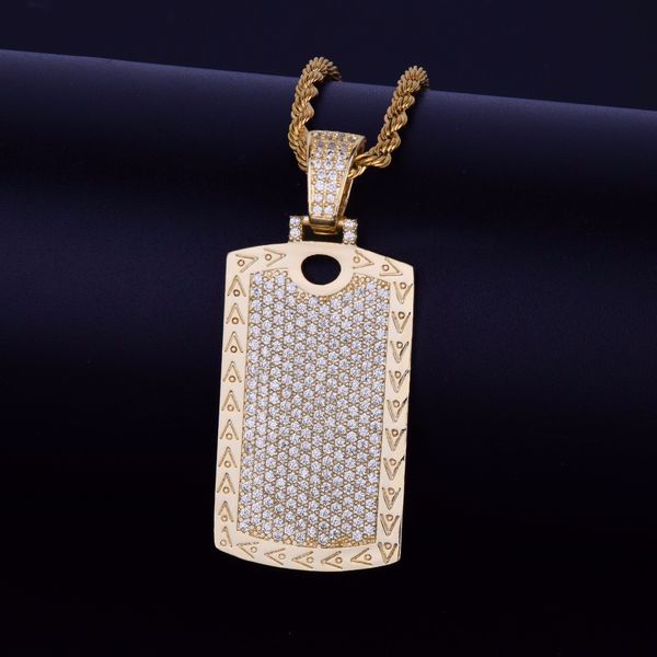 Hot Vendedor Dog Tag Colar Pingente de Hip Hop Jóias dos homens de Aço Livre Corda Cadeia Cor do Ouro Bling Cubic Zircon Para O Presente