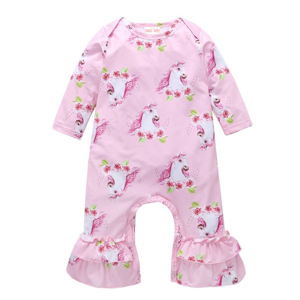 2018 new kids clothing manga longa rosa floral unicórnio romper sweet baby girls macacão infantil criança menina spring fall one-pieces outfits