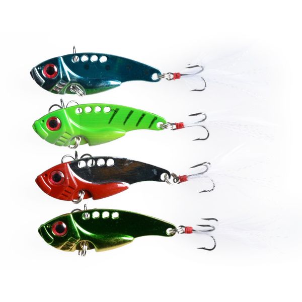 Feather ile Tiz Karbon Hook ile Hengjia VIB Titreşim Balıkçılık Lure Bait 20 adet / lot 5.5cm 11g Metal Balık Yemi