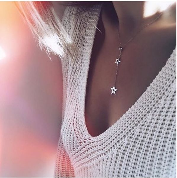 

cut out stars lariat y necklaces delicate and simple handmade gold filled star charm party wedding necklace chokers necklace, Golden;silver