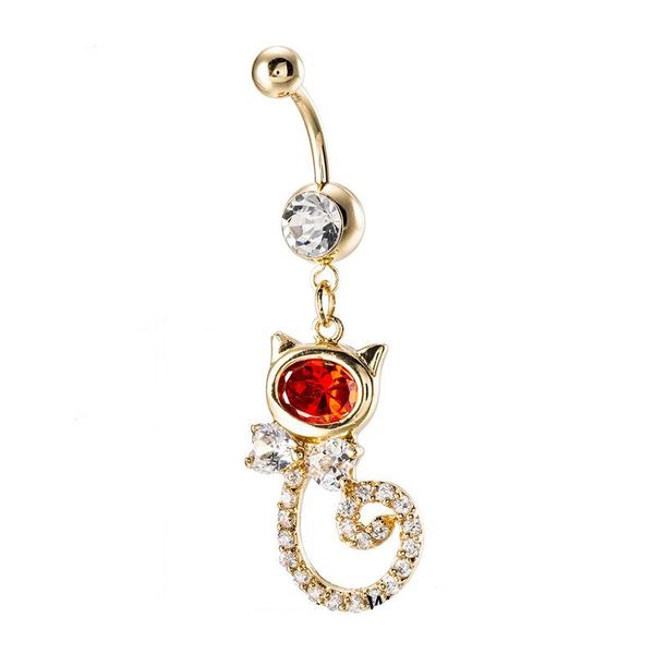 

fashion cat crystal personality belly button rings piercing zircon gift body jewelry navel piercing rings, Silver