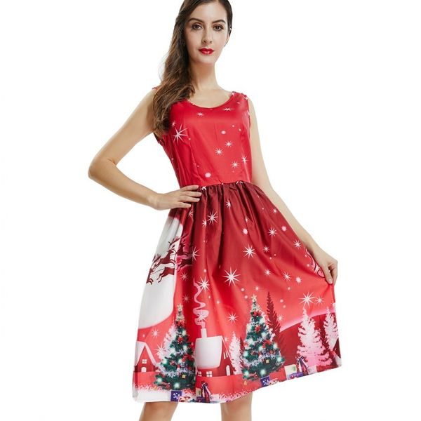 

plus size 4xl womens dress sleeveless christmas tree print party dresses kawaii deer women dress big size 3xl vestidos, White;black