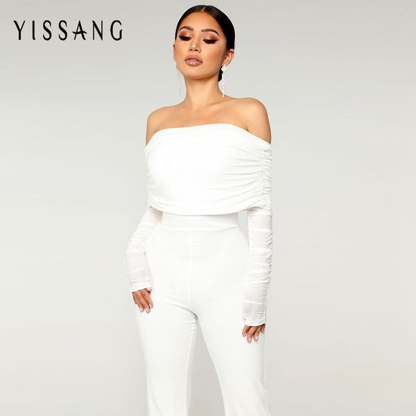 

yissang женщины осень зима мода сексуальный комбинезон 2018 с длинным рукавом клуб партии bodycon с плеча комбинезон повседневная женщина бо, Black;white
